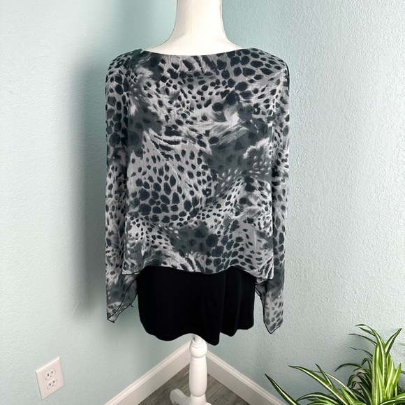 Cha Cha Venta 1X Animal Print Layover Black Sleeveless Tank Scoop Neck - Picture 7 of 12